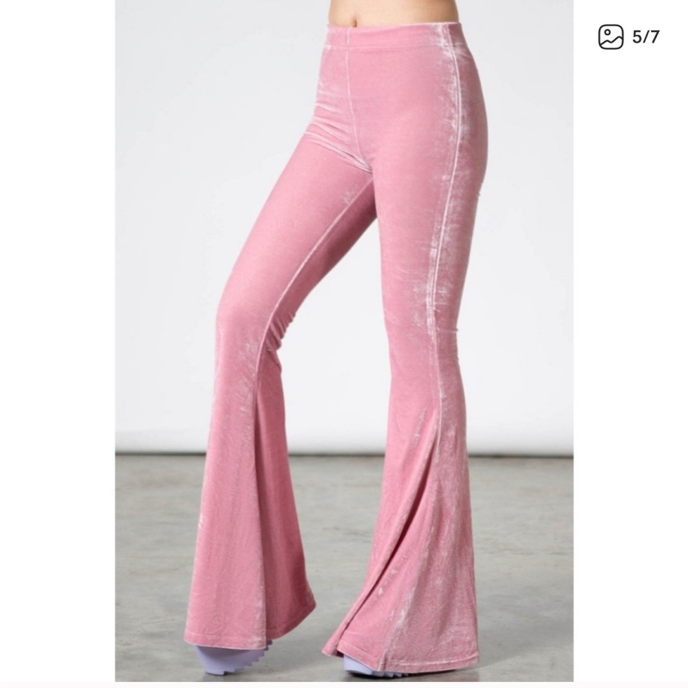 Killstar Pastel Pink Moondance Bell Bottoms Velvet Flare Pants XL - Picture 12 of 12